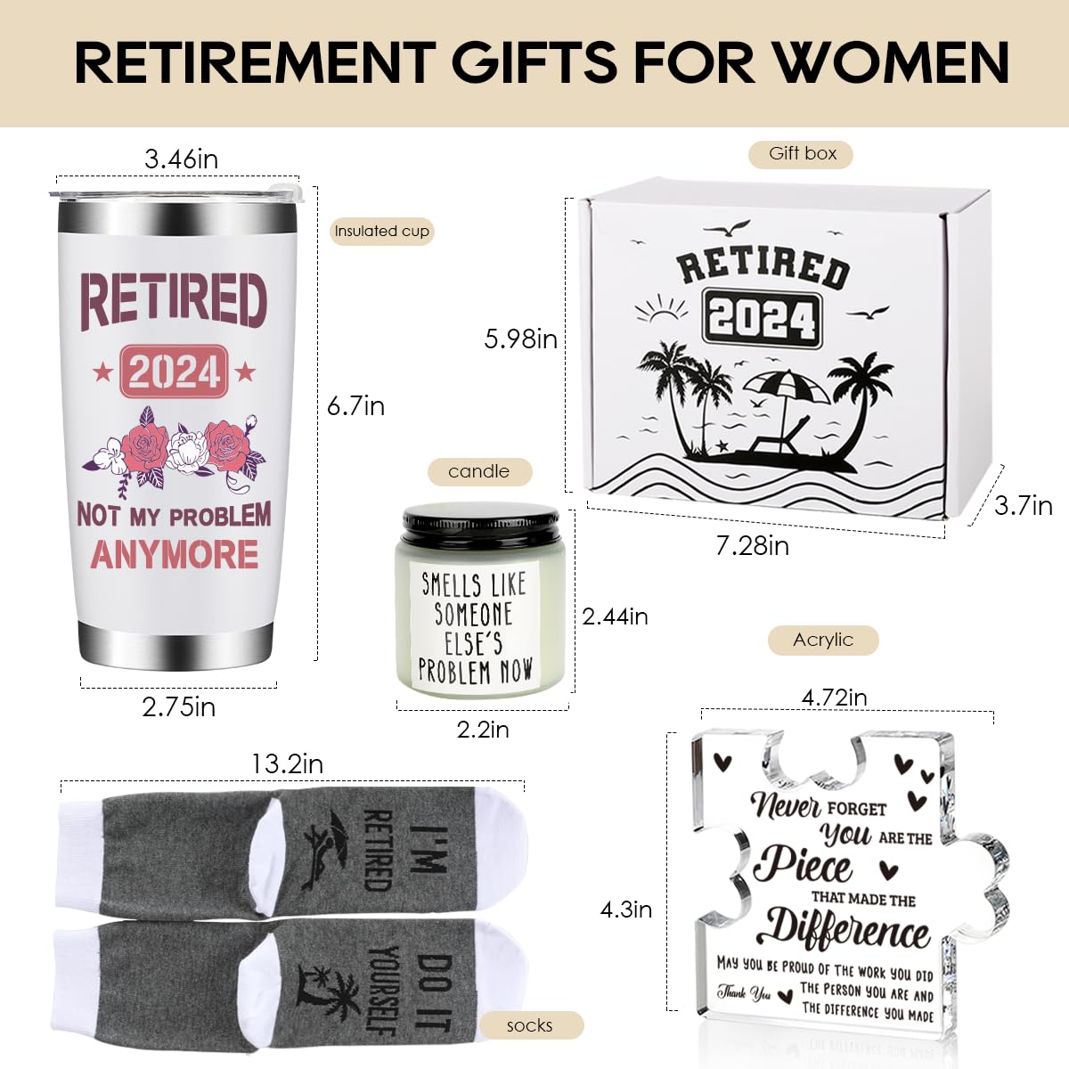 Retirement Gifts for Women- Retired 2024 Not My Problem Anymore Gift Baskets Happy Retirement Gifts for Her Female Colleague Leader Boss Teacher Mom Nurse Friend Coworker Retirement Tumbler Set