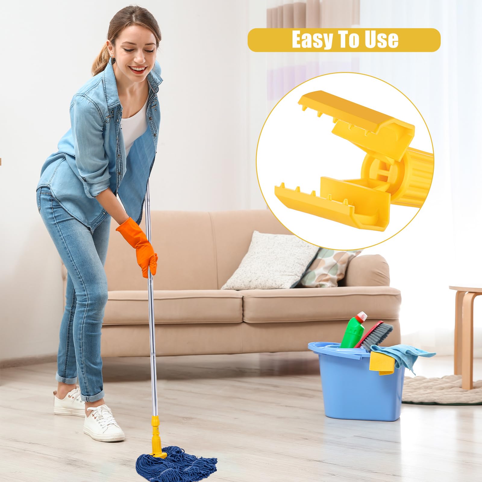 Nuogo 10 Pcs Mop Handle Commercial Heavy Duty 62 Inch Metal Mop Stick Replacement Yellow Replaceable Mop Stick with Jaw Clamp for Industrial and Household Floor Cleaning(Mop Head Not Included)