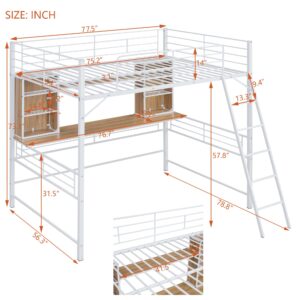 Bellemave Full Size Loft Bed with Desk and Storage Shelves, Heavy Duty Metal Loft Bed with Desk and Ladder, Full Size Loft Bed for Adults, Kids, Teens, White