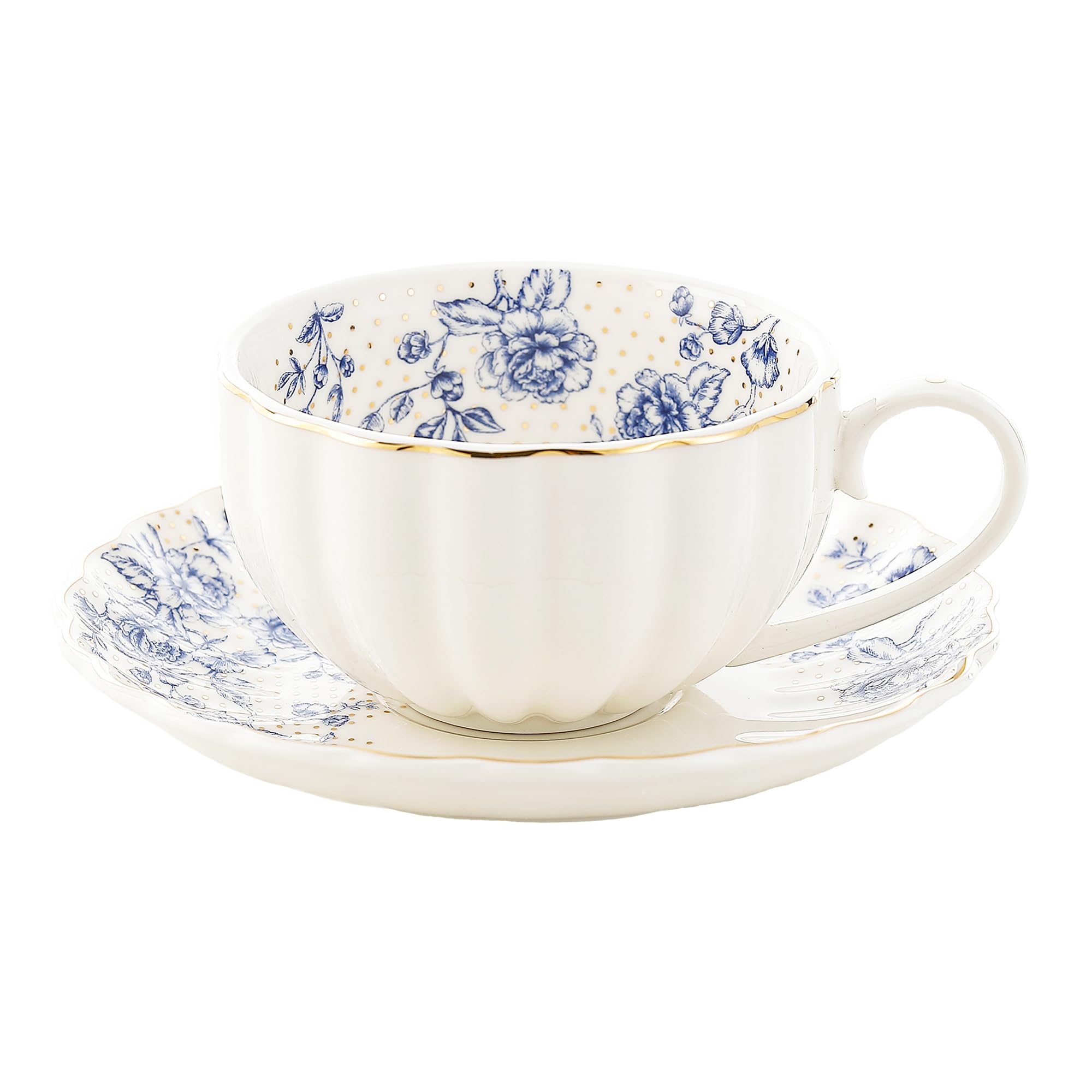 Generic Bloosnow 8oz Blue Rose Coffee Cup with Saucer,Blue Flora Porcelain Coffee Tea Cup,Gift Cappuccino Cup and Saucer, Large, HFB0002A