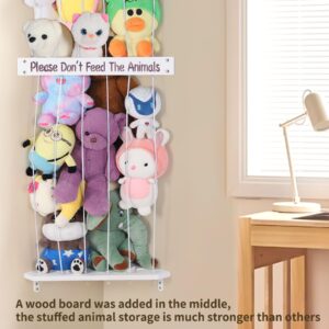 Stuffed Animal Storage Soft Toy Organizer, Kids Room Stuffed Animal Holder Zoo with Adjustable Length Large Corner Plush Toy Shelf Wall Hanging Storage for Nursery Playroom Bedroom (White Cord)