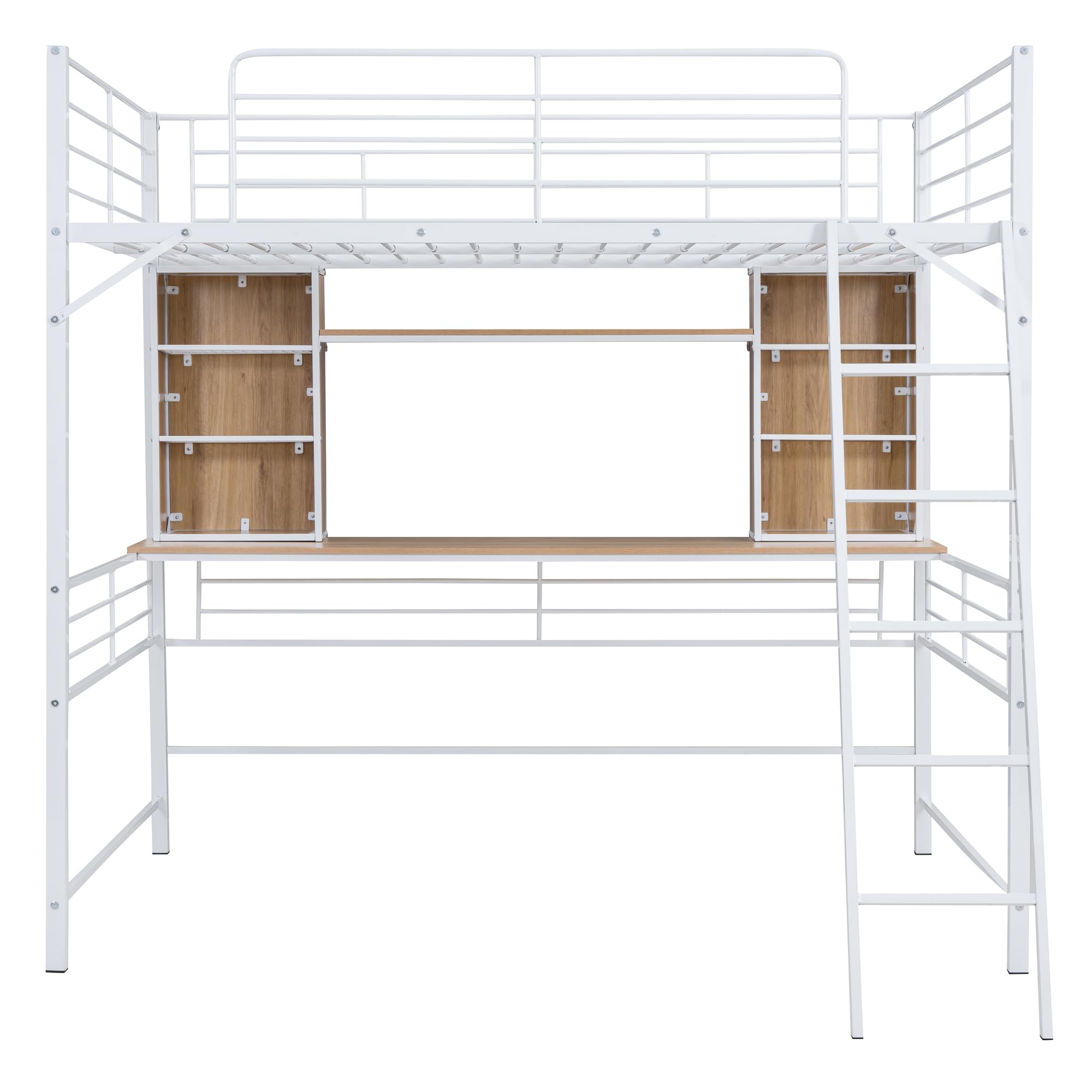 Bellemave Full Size Loft Bed with Desk and Storage Shelves, Heavy Duty Metal Loft Bed with Desk and Ladder, Full Size Loft Bed for Adults, Kids, Teens, White