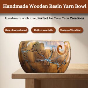 Wooden Yarn Bowl for Crocheting Large 7X4 Handmade Lichtenberg Yarn Storage Bowl for Knitting yarn Holder (SkyBlue)