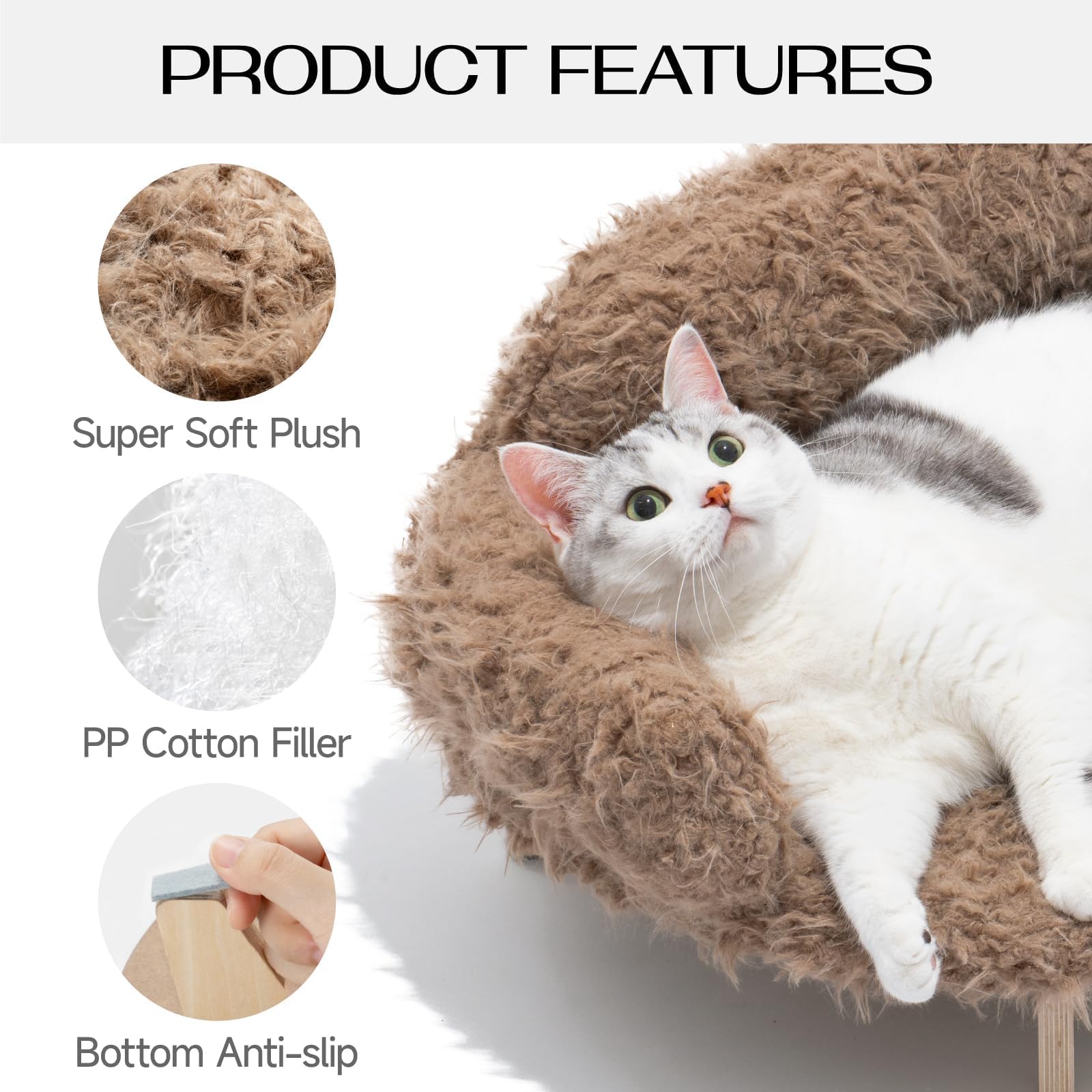 MEWOOFUN Removable Washable Cover Cat Bed - 26"x18.3"x8.5" Elevated Wooden Pet Sofa for Cats & Small to Medium Dogs, Modern Pet Furniture (Brown)