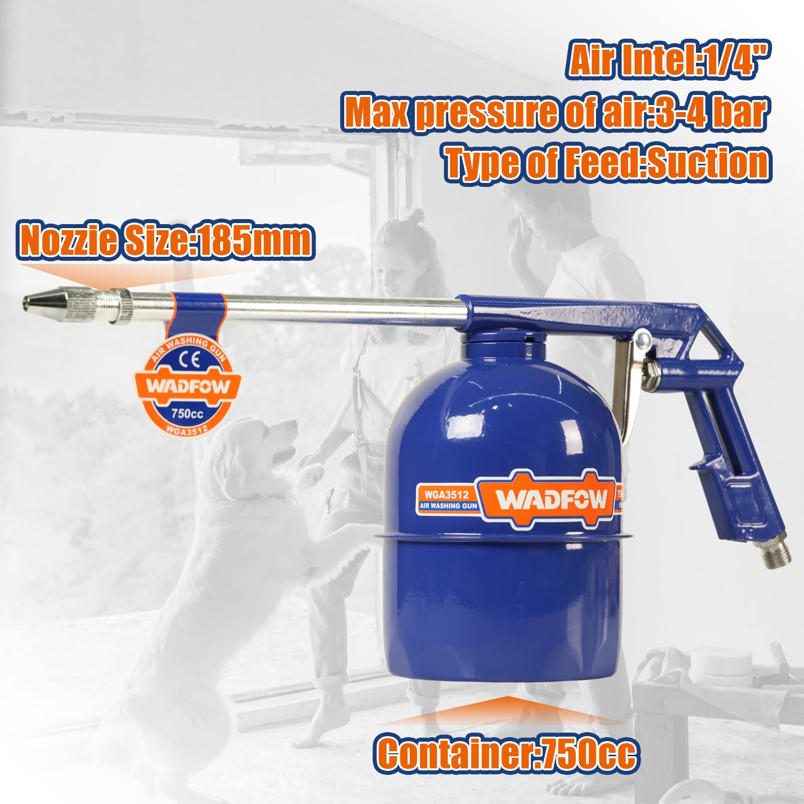 WADFOW WGA3512 Large Container Paint Sprayer,Air Washing Gun,Ideal for Engine Painting&Cleaning, Automotive,Home Interior and ExteriorFurniture,etc,Blue