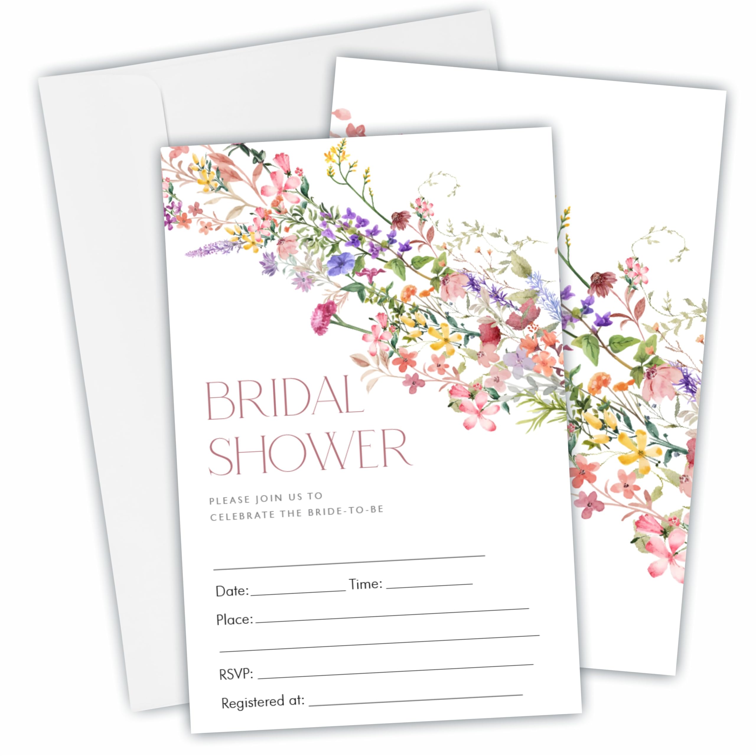 DYIRBIIY Floral Bridal Shower Invitations, 25 Spring Wild Flower Fill In Style Invitations With Envelopes For New Couples, Mr And Mrs, Newlyweds Invites, Party Favor & Decorations