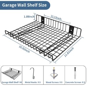 4 Pack Garage Wall Shelf, Wall Mounted Storage Shelves, Heavy Duty Metal Shelves for Room Wall, Loads 260 LBS Floating Shelves Mesh Storage Rack for Garage, Office, Basement,Wall Cabinet and Kitchen