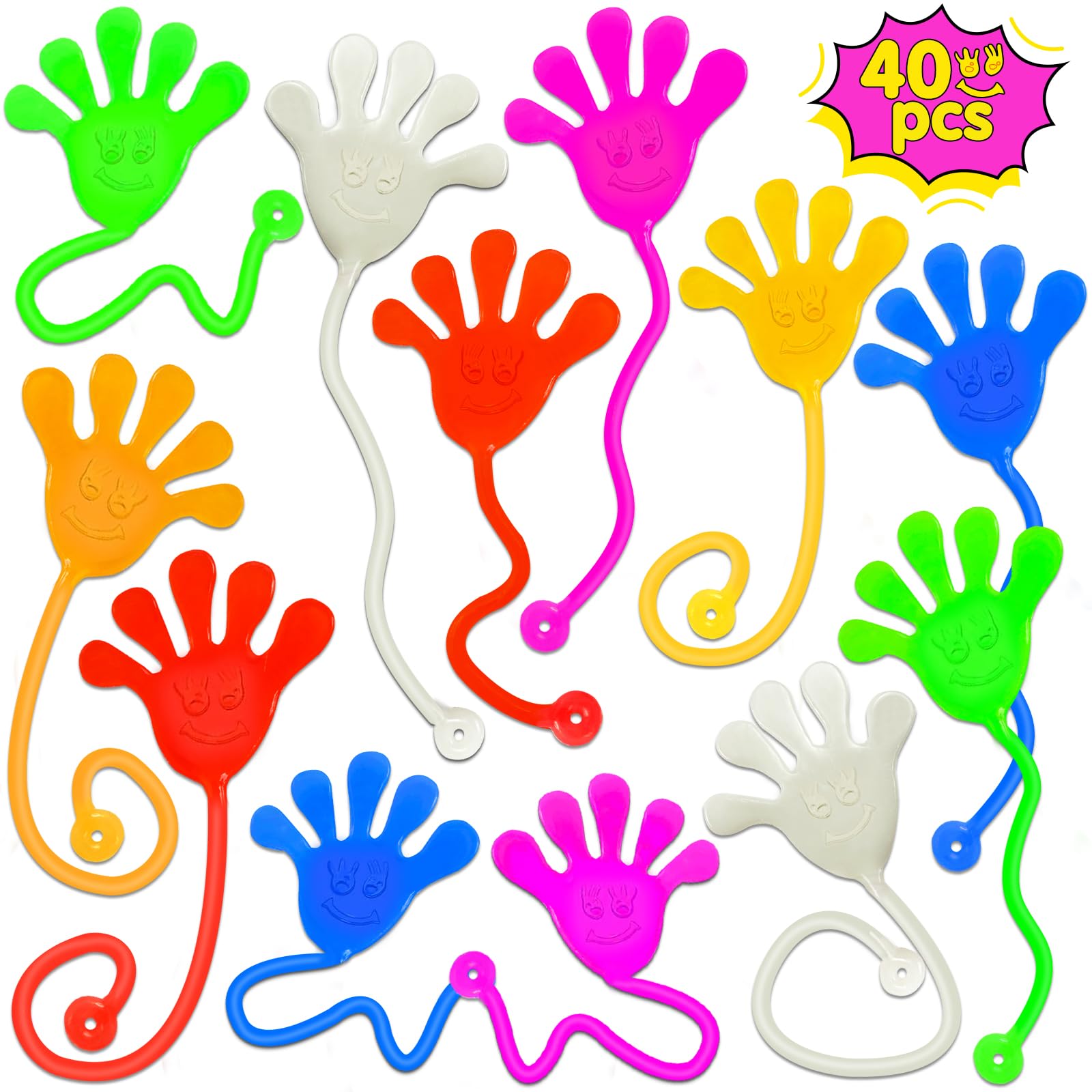 40PCS Sticky Hands for Kids Christmas Party Favor Goodie Bags Stuffers Pinata Fillers Classroom Students Prizes Stretchy Treasure Box Toys Bulk Preschool Kindergarten Graduation School for Boys Girls