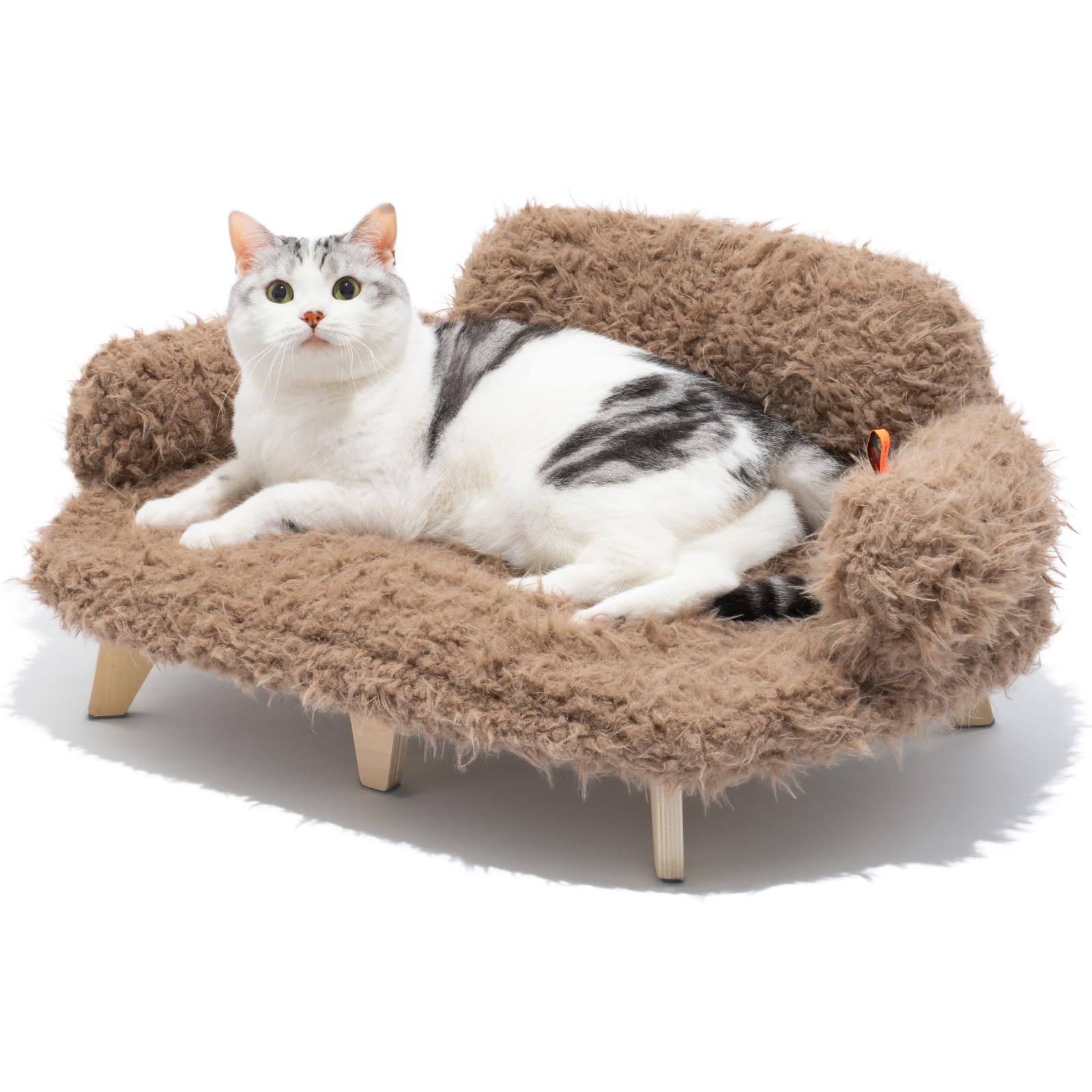 MEWOOFUN Removable Washable Cover Cat Bed - 26"x18.3"x8.5" Elevated Wooden Pet Sofa for Cats & Small to Medium Dogs, Modern Pet Furniture (Brown)