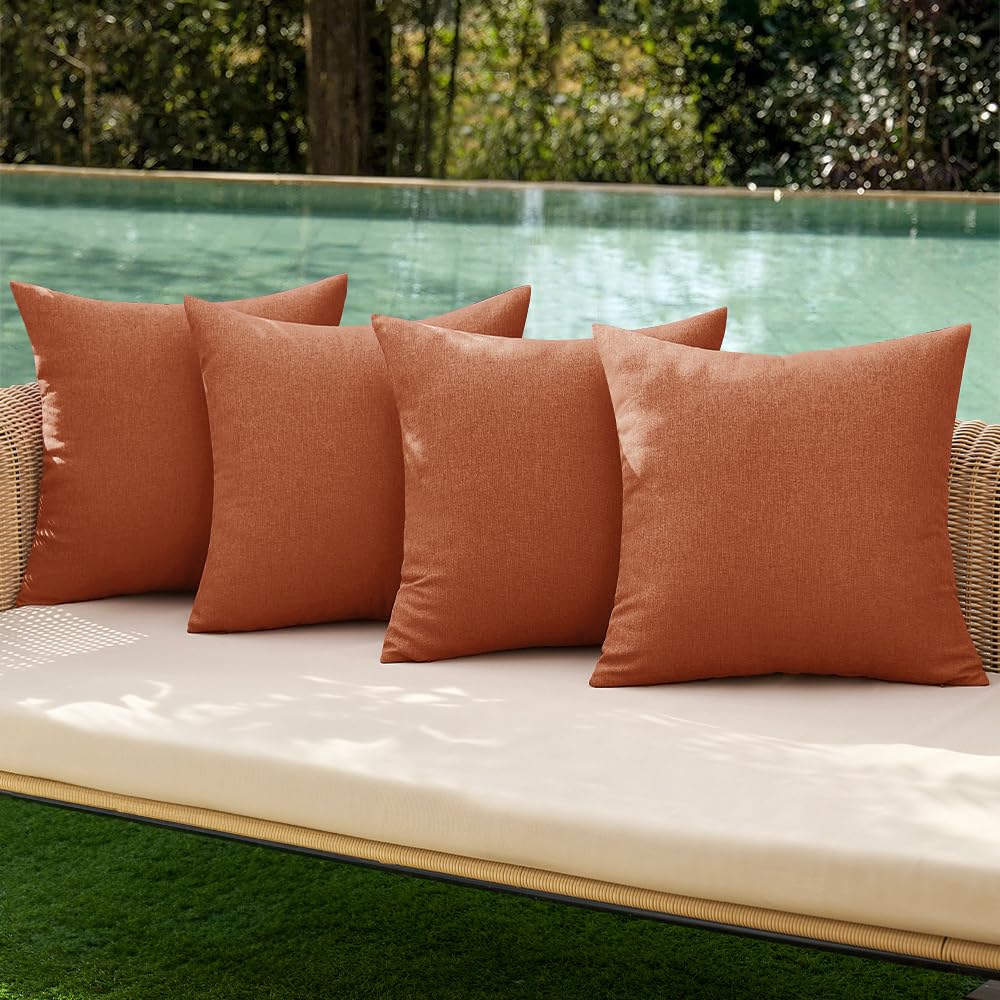 MIULEE Fall Pack of 4 Decorative Outdoor Throw Pillow Covers Linen Waterproof Pillow Covers Farmhouse Cushion Cases for Patio Garden Tent Balcony Couch Sofa 16x16 inch Rust