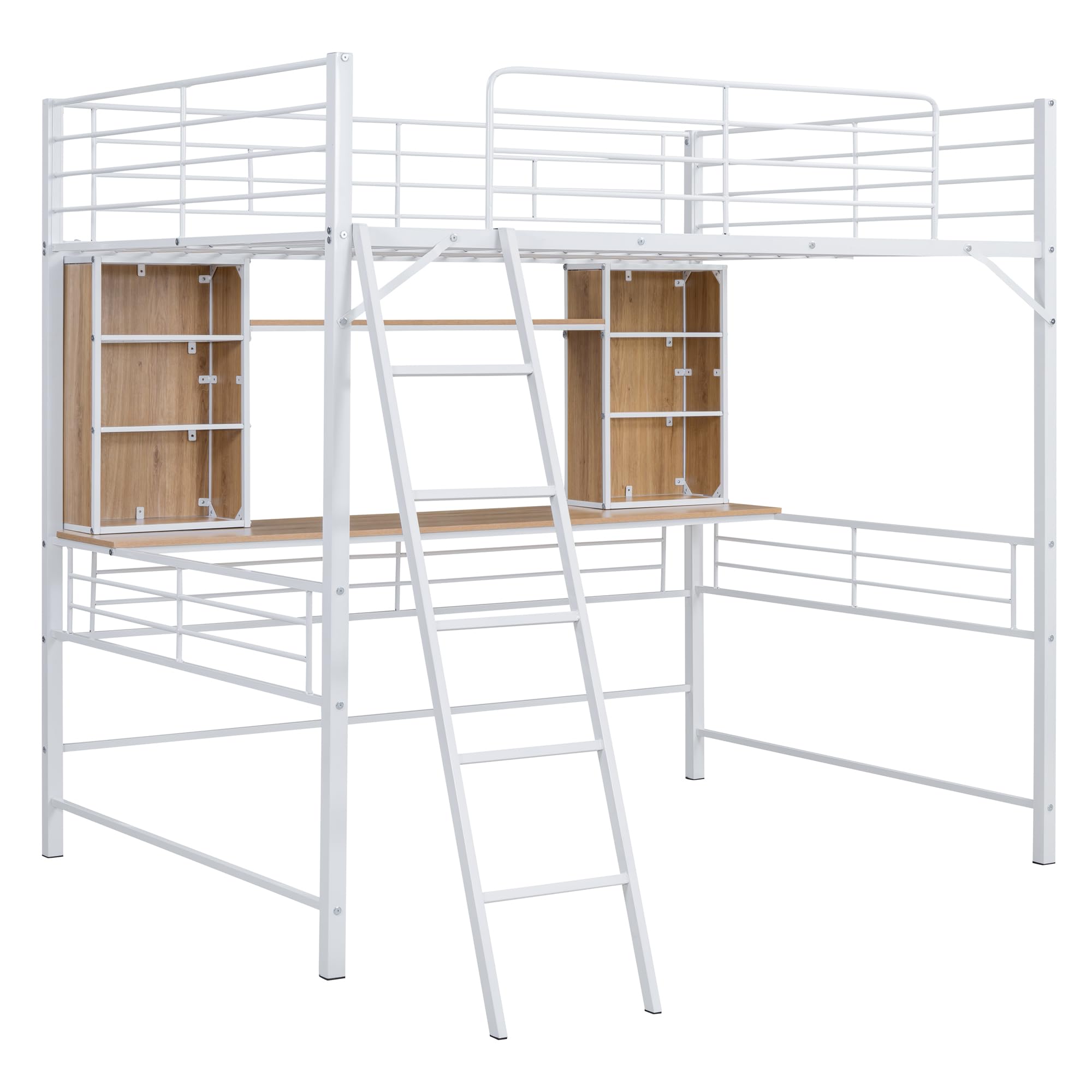 Bellemave Full Size Loft Bed with Desk and Storage Shelves, Heavy Duty Metal Loft Bed with Desk and Ladder, Full Size Loft Bed for Adults, Kids, Teens, White