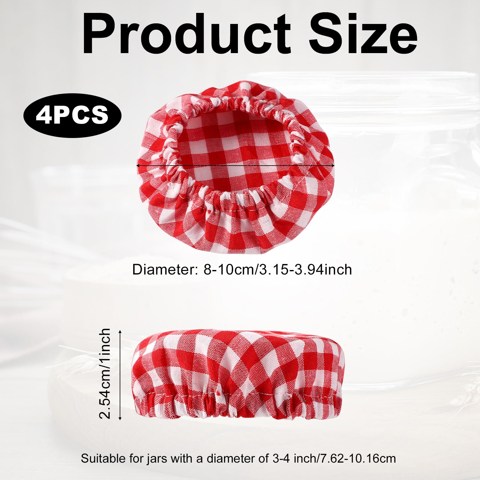 4pcs Cloth Covers for Sourdough Starter Jar, Plaid Cotton Cloth Cheese Bread Fermentation Jar Covers Elastic Unbleached Reusable Cloth lid Cover Sourdough Bowl Cover for 3-4 Inch Jar Mouth (Red)