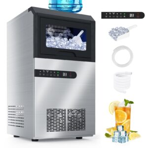 advwin commercial ice maker machine, 100lbs/24h with 33lbs storage bin, 45pcs clear ice cubes in 5mins, 2-way add water, under counter freestanding ice maker for home