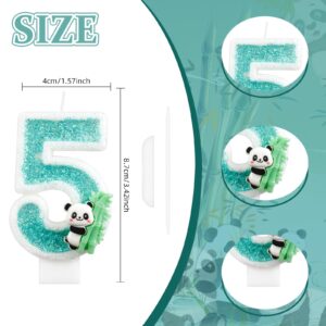 iNINGER Panda Happy Birthday Cake Topper Number 11 Candle Panda Bear Bamboo 11th Birthday Cake Decoration Jungle Animals Theme Party Birthday Supplies for Boys Girls Kids (11th Green)