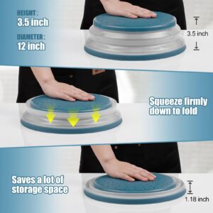 WENWELL Large Microwave Splatter Cover & Silicone Mat,12 Inchs Vented Collapsible Guard dish Plate lid & Round Kitchen mat for food