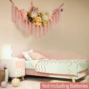 YELIENM Stuffed Animals Net or Hammock with LED Light, 59 inch Toy Hammock Net for Stuffed Animals Corner Hanging Stuffed Animal Storage Stuffed Animal Holder for Nursery Kids Bedroom… (Dark Pink)