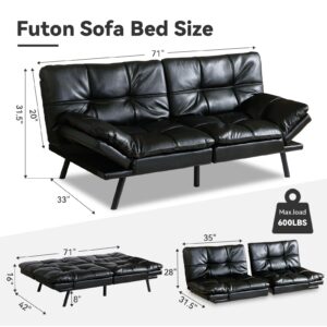 Hcore, Convertible Sleeper, Memory Foam Futon Couch,Loveseat Bed,Small Splitback Modern Sofa Sofabed, Standard Black