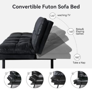 Hcore, Convertible Sleeper, Memory Foam Futon Couch,Loveseat Bed,Small Splitback Modern Sofa Sofabed, Standard Black