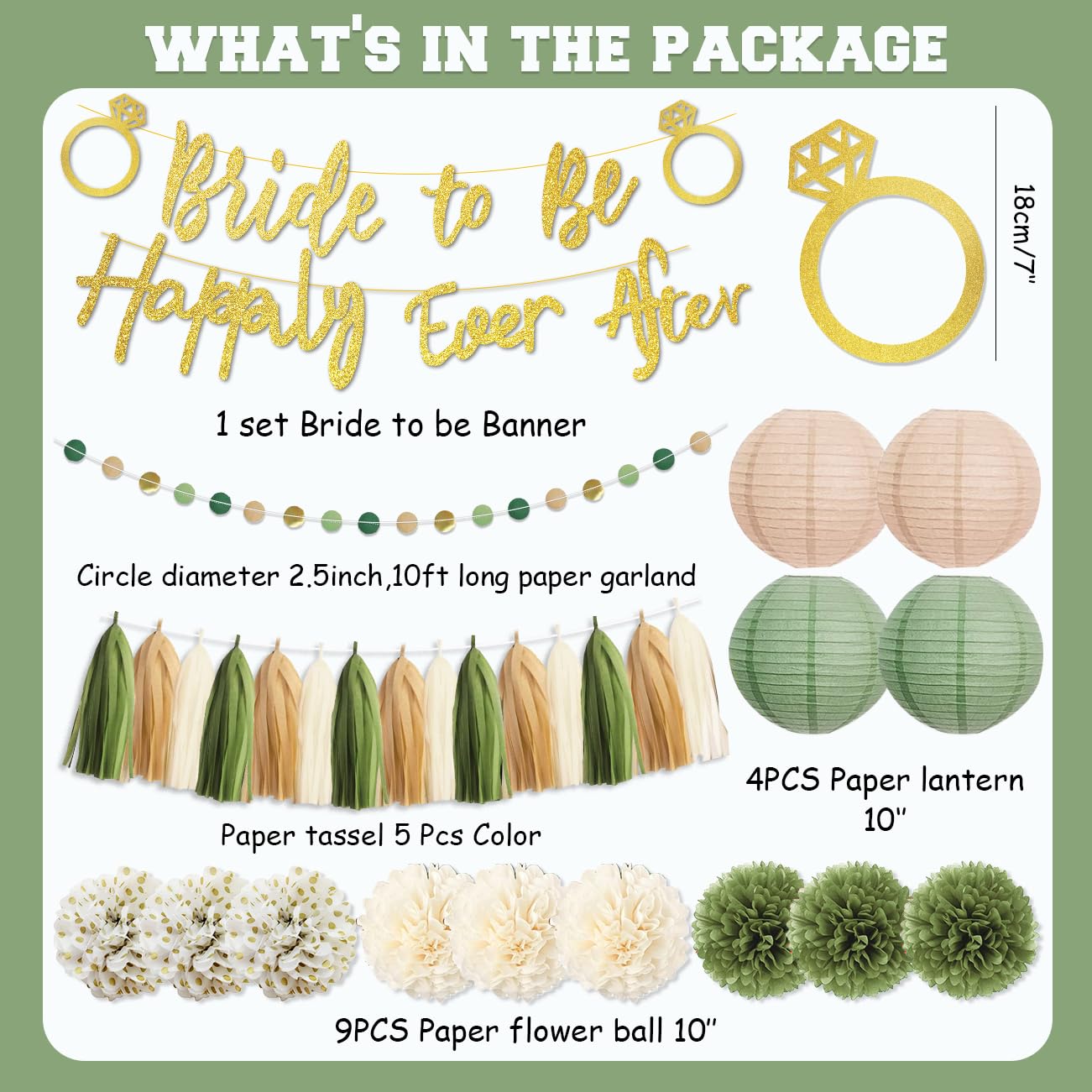 Generic Bridal Shower Decorations Sage Green Bride To Be Happily Ever After Banner Bridal Shower Paper Pompoms Bride To Be Bachelorette Party Decor Supplies