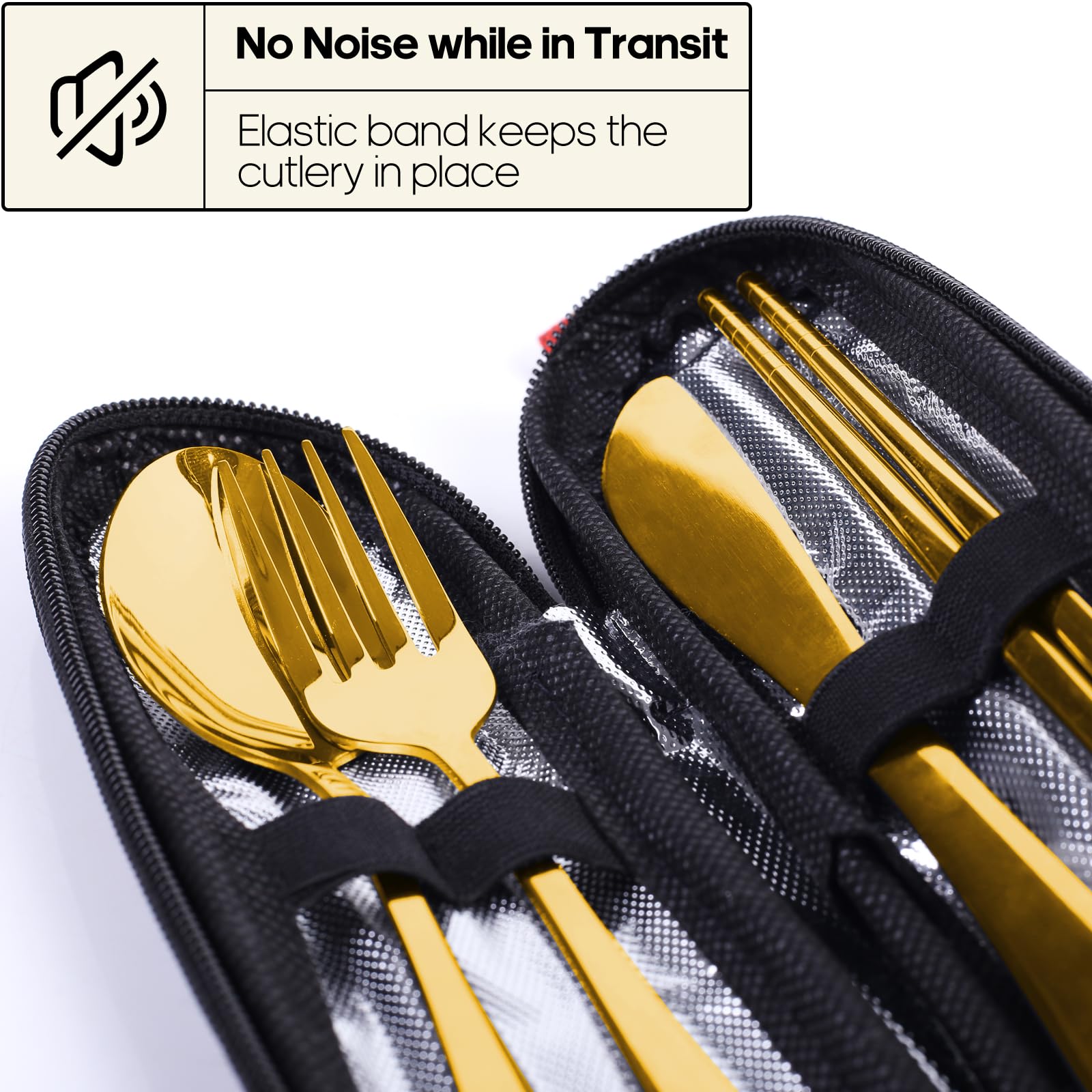 Travel Utensils with Case, Quatish Portable Silverware Set for Work, Stainless Steel Reusable Travel Cutlery Set, Fork and Spoon Set for Camping, Picnic, Gadgets, Lunch Box for Men, Gold