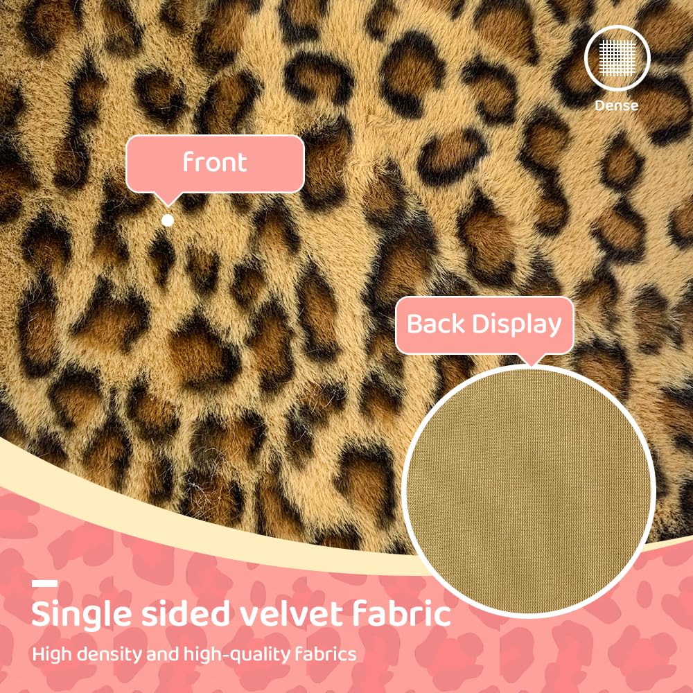 Leopard Print Fabric 9.8x17.7 Inches/62.9x19.6 Inches /62.9x39.3 Inches 1cm Soft Faux Fur Fabric DIY Handmade Sewing Fabric (06, 62.9x19.6 inches)