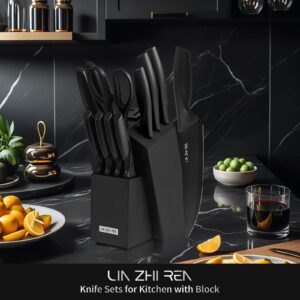 Kitchen knife sets, Built-in Sharpener, LIN ZHI REN 13 Pcs Block Knife Sets for Chopping, Slicing, Dicing&Cutting, Dishwasher Safe.