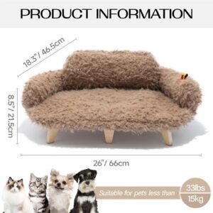 MEWOOFUN Removable Washable Cover Cat Bed - 26"x18.3"x8.5" Elevated Wooden Pet Sofa for Cats & Small to Medium Dogs, Modern Pet Furniture (Brown)