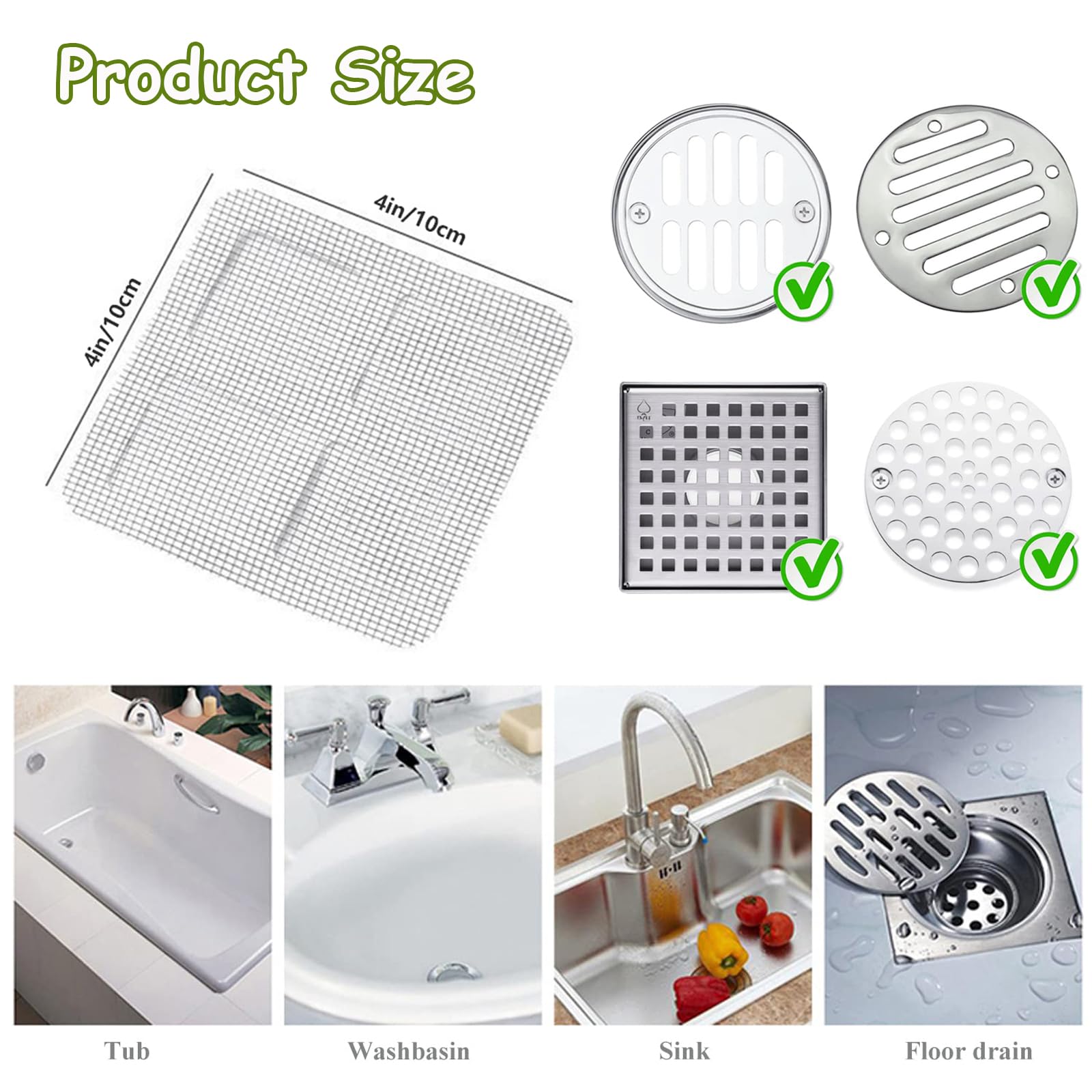 Disposable Shower Drain Hair Catcher Mesh Stickers, Floor Drain Sticker, Disposable Drain Hair Catcher, Bathroom, Laundry, Bathtub, Kitchen, Sink, for Human and pet Hair (50pcs)