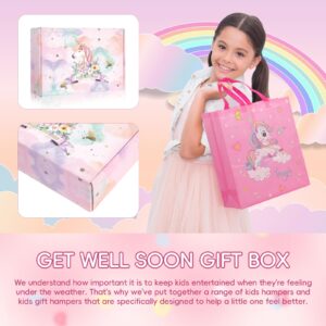 Get Well Soon Gift for Kids, Feel Better Gifts for Kids, Kids Get Well Baskets Care Package Box with Balloon, Necklace, Bracelet & Unicorn Plush Pillow, Get Well Gifts for Girls after Surgery