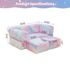 furlinkhm Modular Kids Play Couch,Glow in The Dark Kids Play Couch Toddler Couch,Nugget Couch for Kids,Convertible Baby Fold Out Play Foam and Floor Cushion for Bedroom and Playroom(Rainbow+Unicorn)