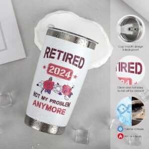 Retirement Gifts for Women- Retired 2024 Not My Problem Anymore Gift Baskets Happy Retirement Gifts for Her Female Colleague Leader Boss Teacher Mom Nurse Friend Coworker Retirement Tumbler Set