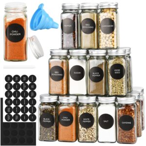 dkovn 12/24/36/48pcs glass spice jars, 4oz empty spice jars with metal caps, labels, shaker lids, collapsible funnel, chalk pen, seasoning organizer for spice rack(12pcs 4oz set)