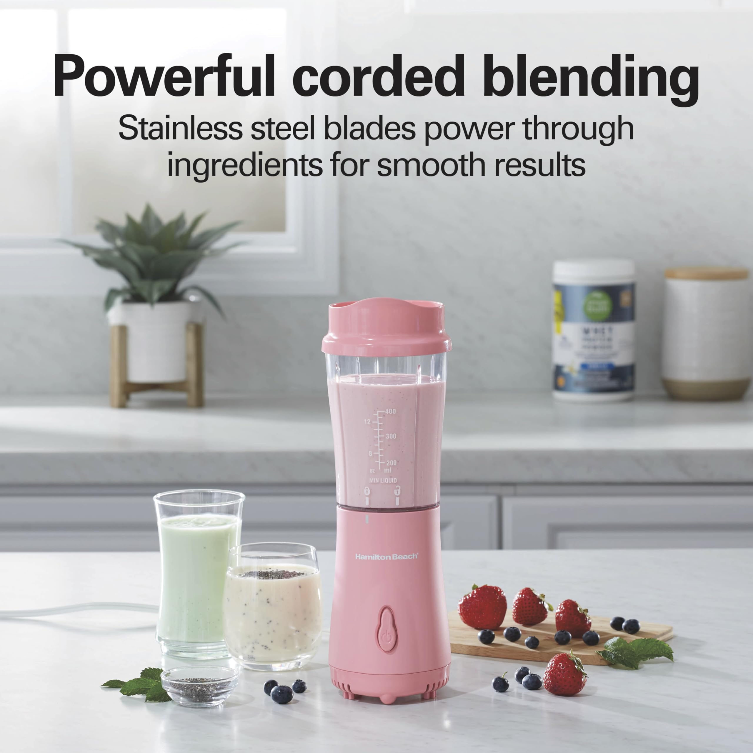 Hamilton Beach Portable Blenders for Shakes and Smoothies Bundle with 14 Oz BPA Free Travel Cups and Lids, Models 51171 and 51132