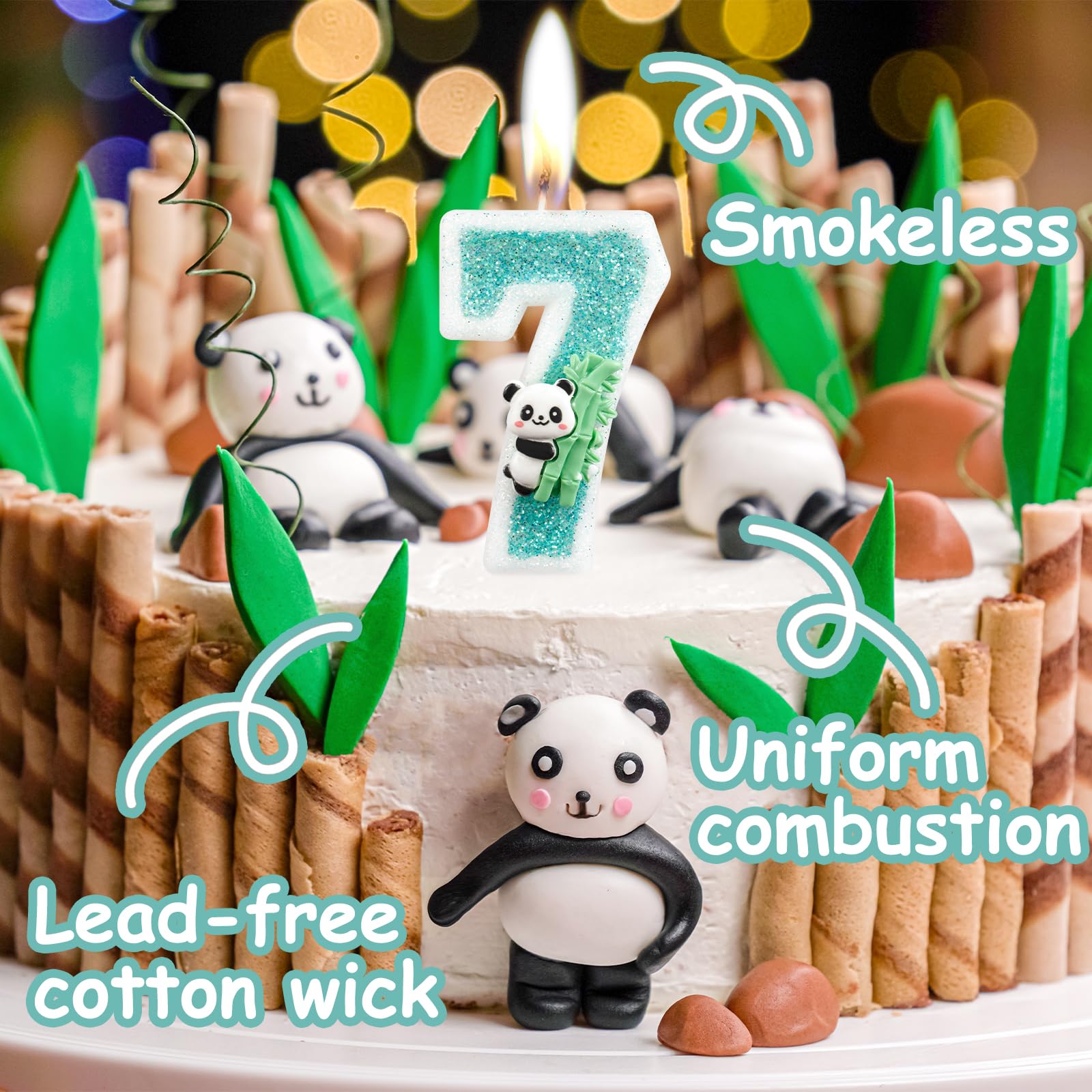 iNINGER Panda Happy Birthday Cake Topper Number 11 Candle Panda Bear Bamboo 11th Birthday Cake Decoration Jungle Animals Theme Party Birthday Supplies for Boys Girls Kids (11th Green)