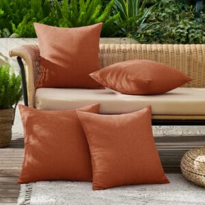 MIULEE Fall Pack of 4 Decorative Outdoor Throw Pillow Covers Linen Waterproof Pillow Covers Farmhouse Cushion Cases for Patio Garden Tent Balcony Couch Sofa 16x16 inch Rust