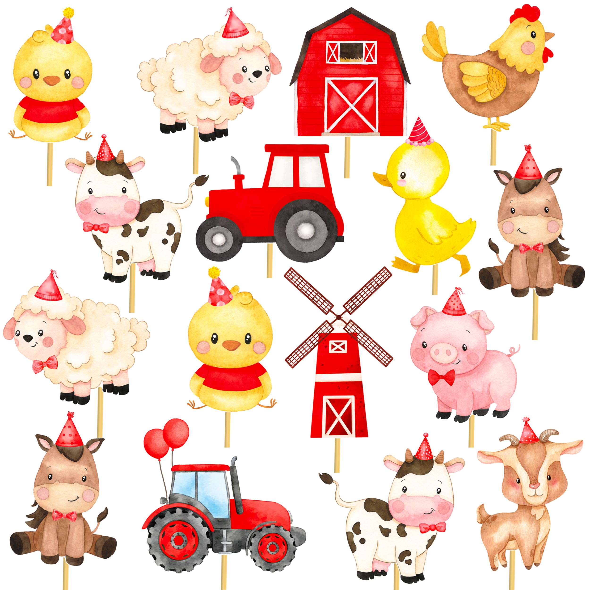 32pcs Farm Animal Centerpiece Sticks Farm Birthday Party Centerpiece Decorations Farm Theme Table Toppers for Barnyard Birthday Barn Party Baby Shower Supplies