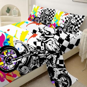 VTKON Sports Twin Kids Sheets Set for Boys Soft and Fluffy Motocross Bedding Set Breathable Motorcycle Decor for Boys Bed Set Kids Tie Dye Bedding Set with 1 Flat Sheet, 1 Fitted Sheet & 1 Pillowcase