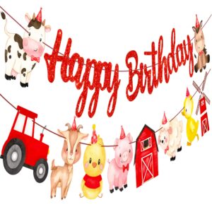 Farm Birthday Party Decorations Red Farm Happy Birthday Banners Farm Animal Party Decorations for Farm Barnyard Birthday Party Barn Theme Baby Shower Supplies