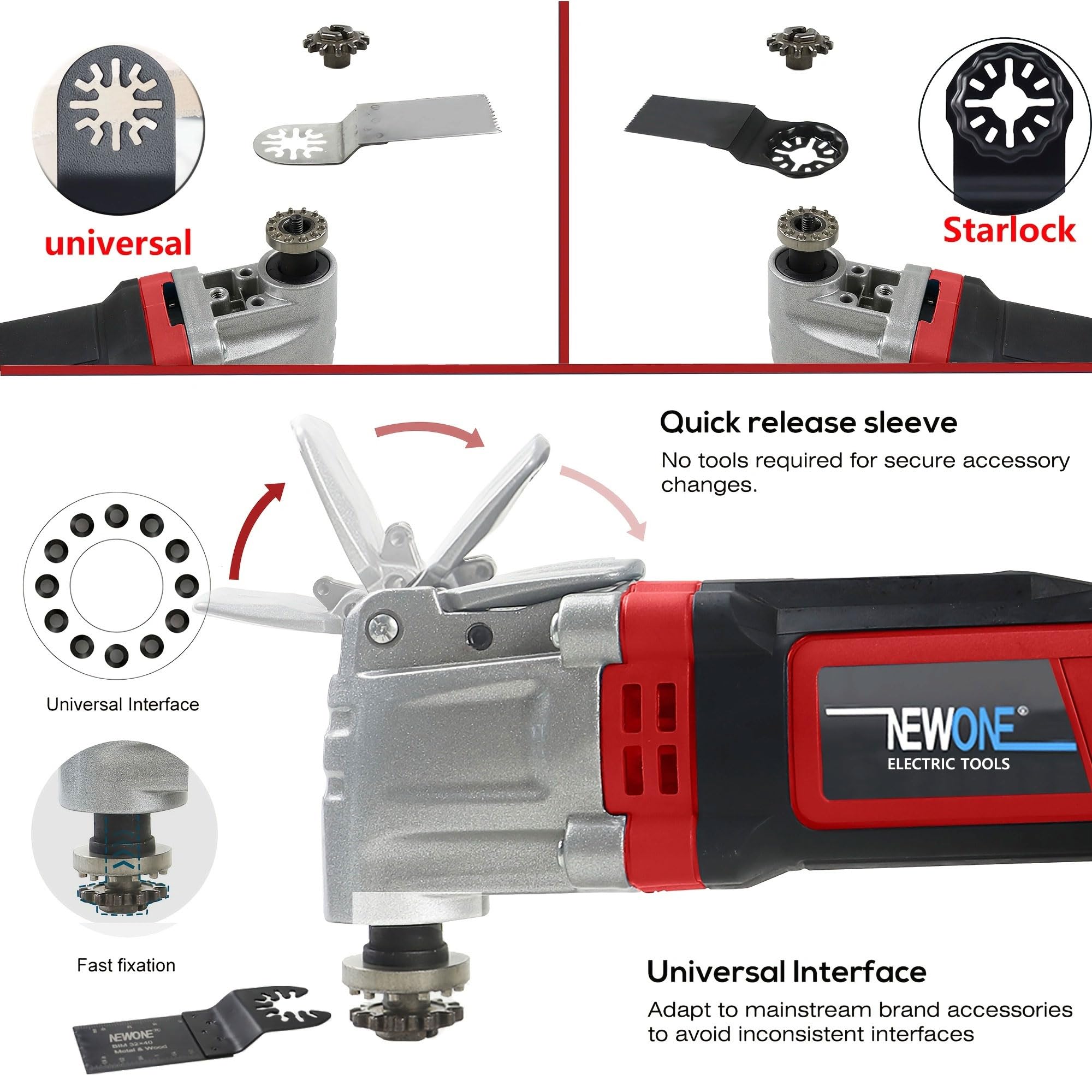 NEWONE Oscillating Tool 4 Amp Oscillating Multi-Tool Kit with 4° Oscillation Angle,6 Variable Speed with 5-piece Electric Multitool Blades & Box