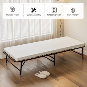 Rollaway Bed, 75" Folding Bed Sturdy Metal Frame Folding Guest Bed with Memory Foam Mattress for Bedroom, Office, Camp, No Assembly Required