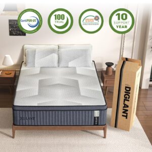 California King Mattress, DIGLANT 14Inch Hybrid Mattress Soft Plush Feel Memory Foam with Individual Pocket Springs for Pressure Relief, Cal King Size Mattress in a Box, CertiPUR-US Certified, 72"*84"