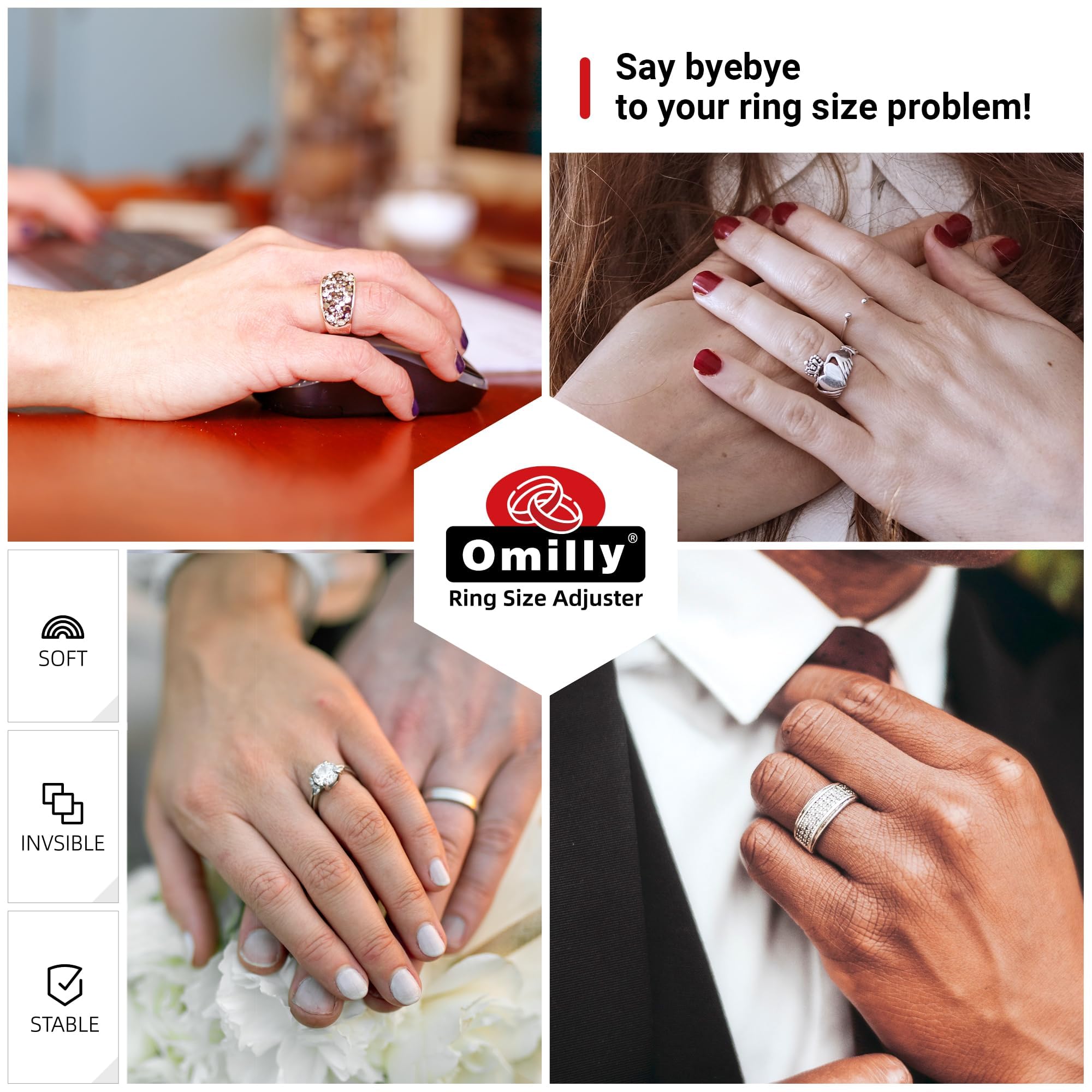 Omilly Ring Sizers for Loose Rings,8 Pack 8 Sizes Ring Guards,Silicone Ring Size Adjuster Invisible Ring Fitter for Different Band Widths for Women and Men