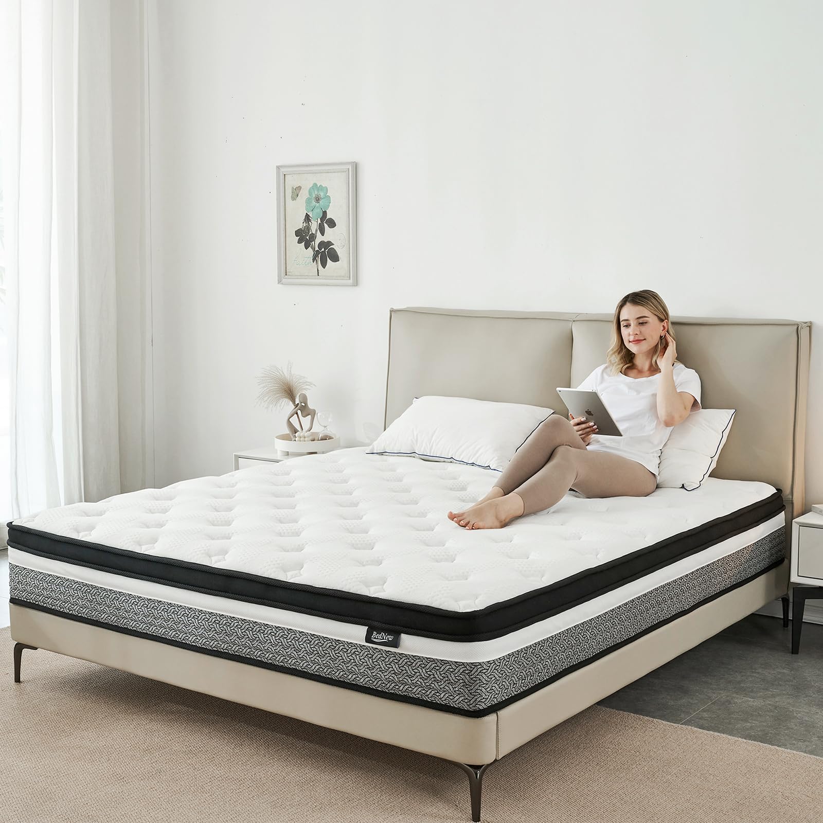 Queen Size Mattress, 12 Inch Hybrid Queen Mattress in A Box, Memory Foam & Individually Pocket Spring for Pain Relief, Medium Firm Queen Mattresses