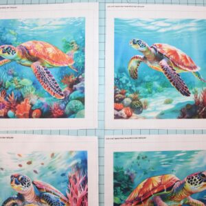 4 Piece 6"x6" Sea Turtles Fabric Panel Squares - Quilting Sewing Blocks