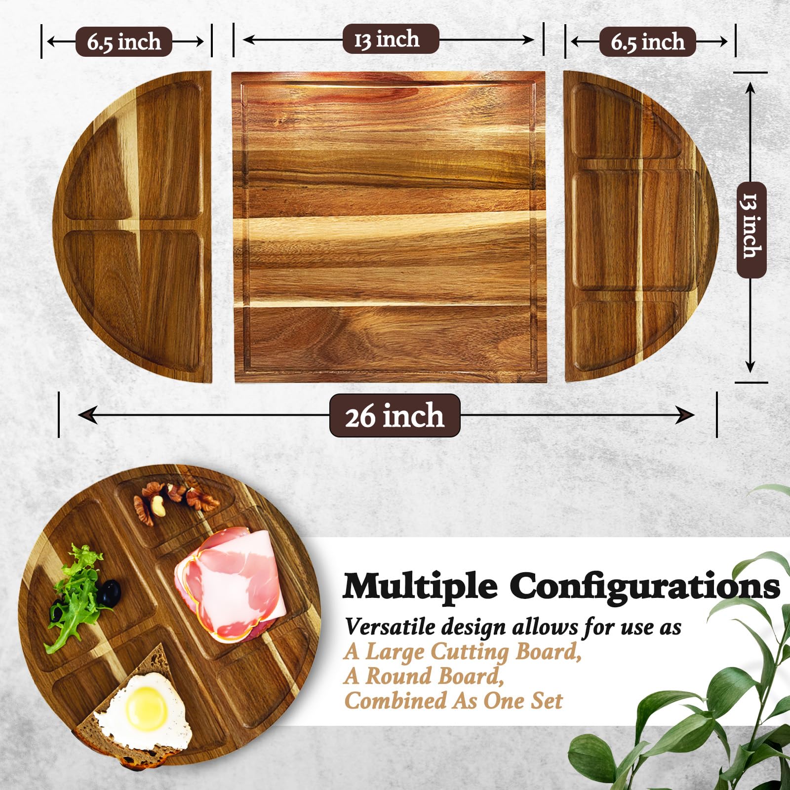 Charcuterie Board Set: 3-in-1 Magnetic Acacia Wood Cheese Board Ensemble - Unique for Mom - House Warming Gifts New Home, Wedding Gifts for Couple, Bridal Shower Gift (Board)