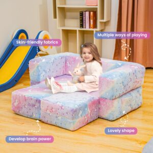 furlinkhm Modular Kids Play Couch,Glow in The Dark Kids Play Couch Toddler Couch,Nugget Couch for Kids,Convertible Baby Fold Out Play Foam and Floor Cushion for Bedroom and Playroom(Rainbow+Unicorn)