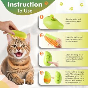 Cat Steam Brush for Shedding, Rechargable Steam Brush for Cats, 3 in 1 Steam Cat Brush, Self Cleaning Cat Grooming Brush for Massage, Pet Brush Removing Loose Hair-Cat Brush with Steam.