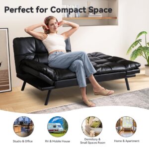 Hcore, Convertible Sleeper, Memory Foam Futon Couch,Loveseat Bed,Small Splitback Modern Sofa Sofabed, Standard Black