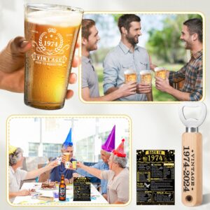 50th Birthday Gifts for Men, Vintage 1974 Beer Glass, Wooden Bottle Opener, Wooden Coaster, Vintage Beer Gift Box, 1974 Poster Anniversary Card and Greeting Card 50th Birthday Gift Ideas for Him