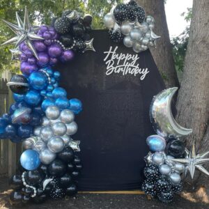 Galaxy Space Balloon Arch Garland Kit for Outer Space Party Decorations,144Pcs Chrome Metallic Blue Purple Silver Navy Blue Black Balloons for Boys Kids Space Themed Baby Shower Party Supplies